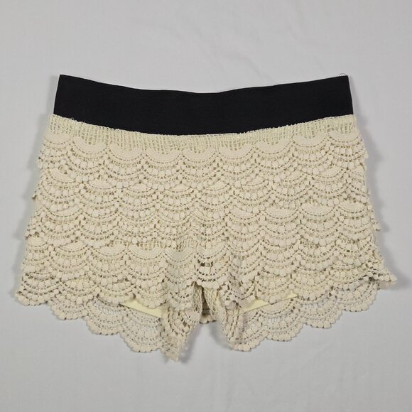 Poetry Crochet Lace Shorts Cream Boho Chic Festival Wear Elastic Waist Women’s M - Picture 3 of 6